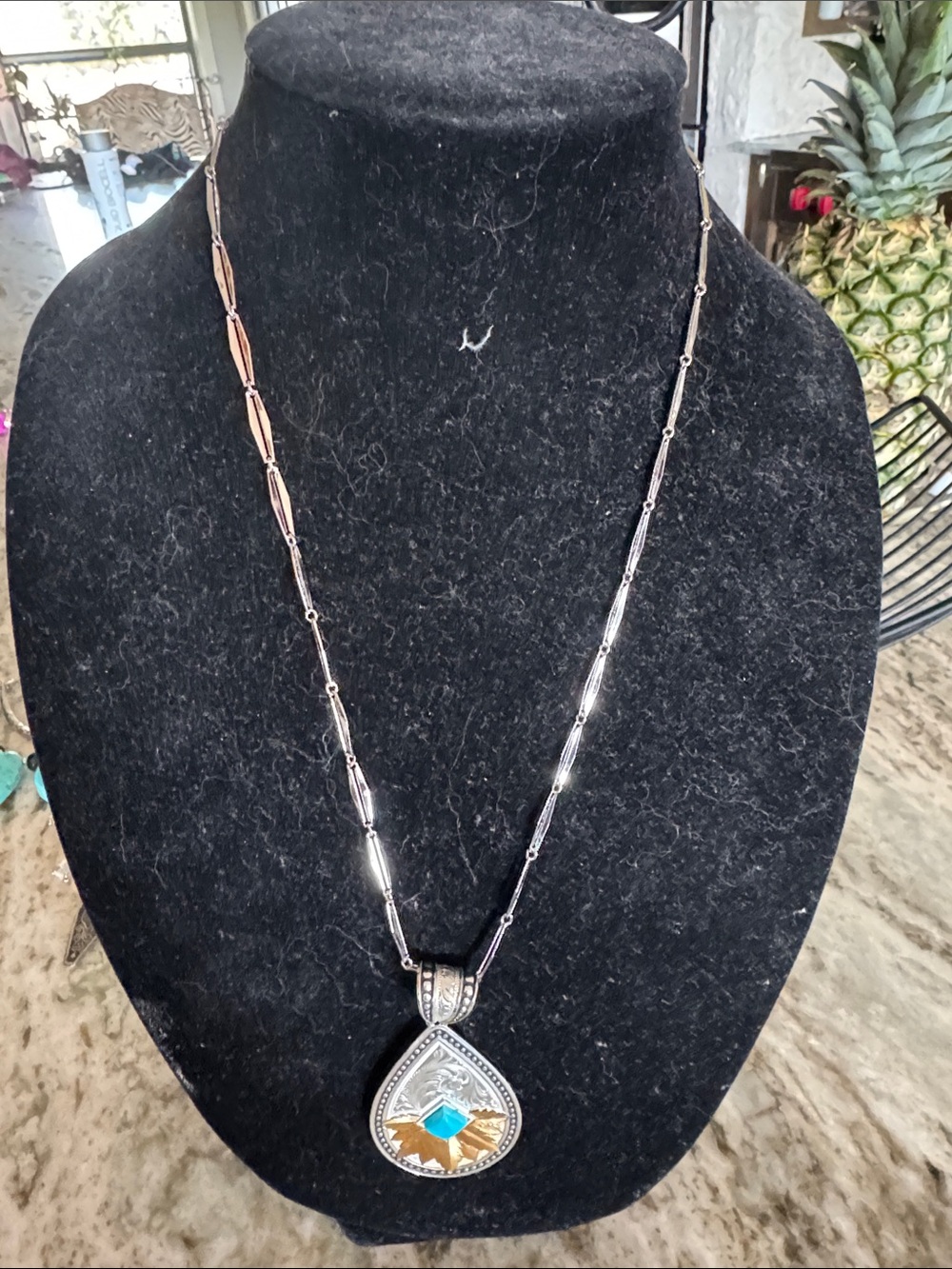 Turquoise Accent Silver-Color Teardrop Pendant Necklace - Women Jewelry